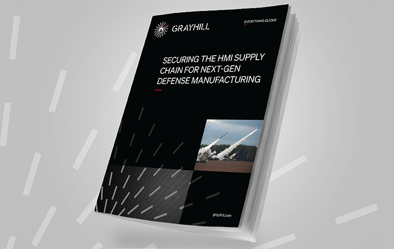 Cover of Grayhill white paper, "Securing the HMI Supply Chain," featuring a tactical missile launch representing high-stakes military operations.
